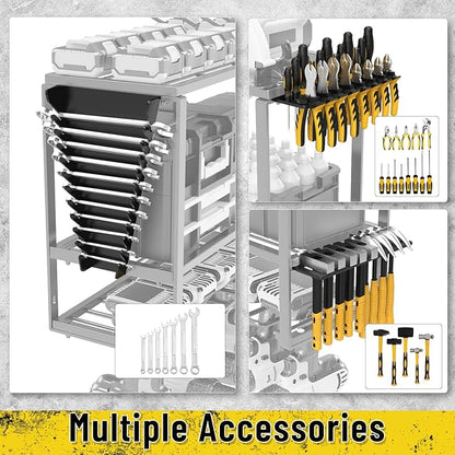 Power Tool Organizer Wall Mount, Heavy Duty 8 Drill Holder Wall Mount, Metal Cordless Tool Shelf, Tool Holder and Storage Rack for Garage Organization Workshop