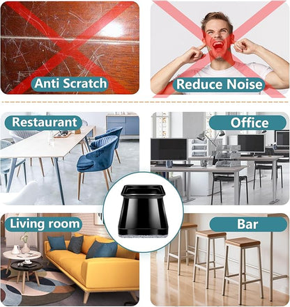 24 Pcs Chair Leg Floor Protectors Square,Black Silicone Felt Furniture Leg Pads Caps Covers for Hardwood Floors(Fit:1-1/16" to 1-5/8")