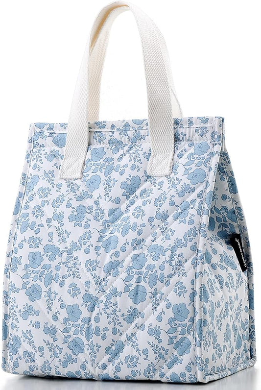 TELLUMO Lunch bag, Insulated Lunch Bag for Women Men Large Lunch Box Container Reusable Leakproof Tote for Office, Work, School, Beach or Travel (Q- BlueFlower)