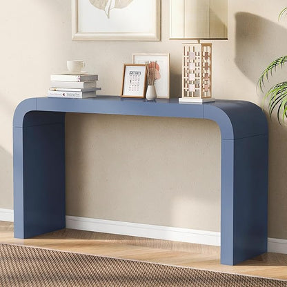 Minimalist Acacia Vneer Entryway Table with Two Legs, Stylish Narrow Wood Entryway Table, Elegant Wood Accent Entry Table for Narrow Spaces,Living Rooms,Entrances,Balconies,Study (Navy Blue-KK99)