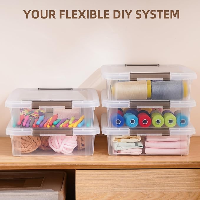 Citylife 3 PCS Plastic Storage Bins with Latching Lids Portable Project Case Clear File Box Stackable Storage Containers for Organizing A4 Paper, Photo, Document, Scrapbook