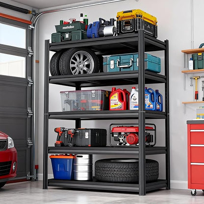 Metal Garage Shelving Unit, Heavy Duty 5-Tier Adjustable Storage Rack, Steel Shelving,3000 lbs Capacity, Industrial Shelves for Heavy Tools and Equipment (5-Tier 77.4" H × 39.4" W × 17.7" D)