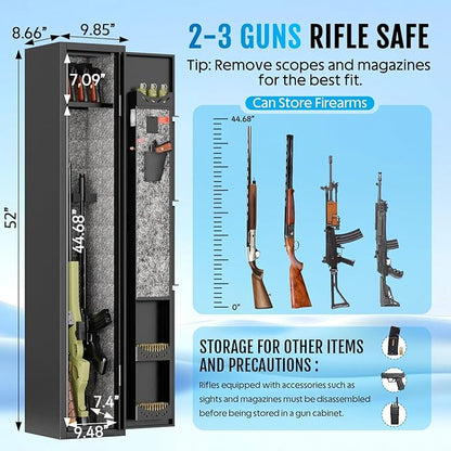 KAER 2-3 Gun Safe for Rifles and Pistols Guns Cabinet for Shotguns Quick Access Long Rifle Safes with Removable Rack LED Light Adjustable Shelves for Home Living Room Bedroom Closet Cloakroom (Black)