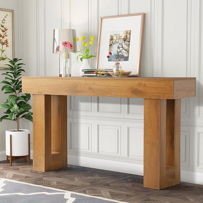 Depeht 63" Long Entryway Console Table, Wooden Farmhouse Sofa Behind Couch Table with Thickened Base, Large Industrial Hallway Accent Furniture for Living Room, Entrance, Foyer, Hallway (Natural)