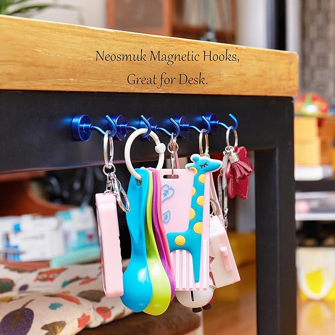 Neosmuk Magnetic Hooks, Heavy Duty 40lb+ Strong Magnet Hook for Cruise Cabins, Cruise Ship Essentials for Hanging, Metal Wall Refrigerator Hangers (Navyblue, 10 Pack)