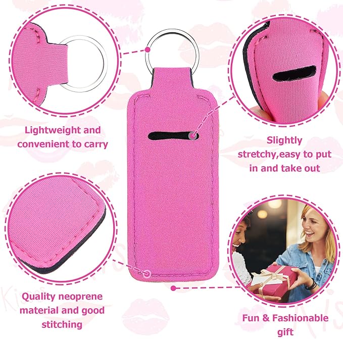 Yisong 40/60/ 80 Pack Lipstick Holder Keychains Bulk Neoprene Lip Balm Holder Keychain Lip Gloss Sleeve Pocket Women Presents