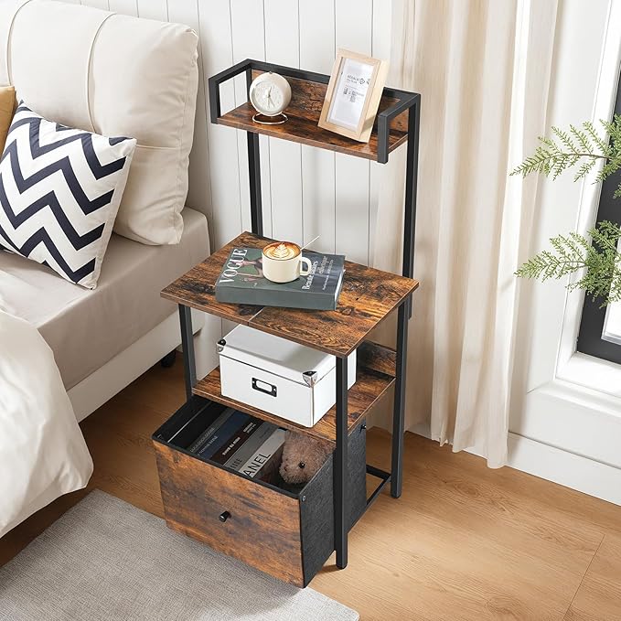 Printer Table with Storage, Home Printer Stand with File Cabinet, Fits A4/Letter Size Files, Printer Cabinet with Large Tabletop, Display Shelf, for Home Office, Rustic Brown PTHR3501