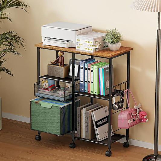 Rolling File Cart with Wheels,Lateral File Cabinet with 2pcs Drawers,Rolling Printer Stand Cart with Open Storage Shelf,Hanging Filing Cabinet Organizer Cart Fits Letter Size for Home Office
