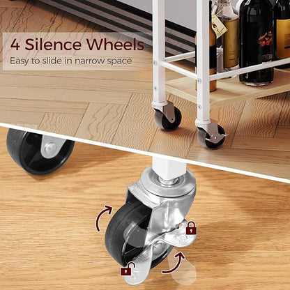 Slim Rolling Cart, Mobile Kitchen Cart on Wheels, Narrow Storage Cart for Small Space, Wooden Kitchen Storage Rack, for Bathroom, Laundry, Living Room, White RCBN1501