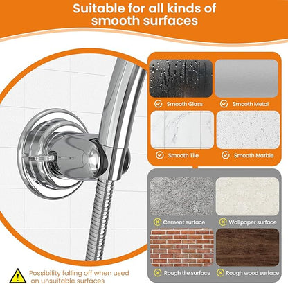 Strong Suction Cup Shower Head Holder - No Drill Handheld Shower Bracket for Seniors, Kids & Pets, Tool-Free Adjustable Height Bathing Aid for Tile/Glass, Rustproof ABS Construction