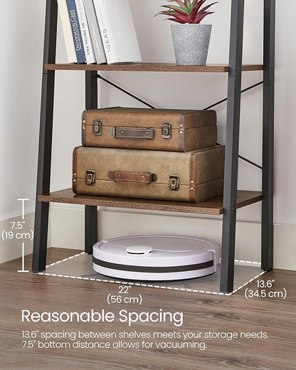 VASAGLE Ladder Shelf, 4-Tier Bookshelf, Storage Rack, Bookcase with Steel Frame, for Living Room, Home Office, Kitchen, Bedroom, Industrial Style, Hazelnut Brown and Ink Black ULLS044B03