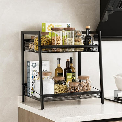 Masupu 2 Tier Bathroom Shelf, Bathroom Organizer and Storage for Small Space, Free-Standing Metal Rack Shelves Waterproof for Kitchen, Bathroom, Laundry, Toilet, Black