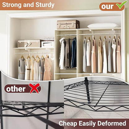 96 Inch Hanging Closet System, 8 FT Closet Organizer System with Hanging Rod, Walk In Mounted Closet System, Built-In Clothes Garment Rack with 3 Shelving Towers(Can Be Cut To Fit), Oak