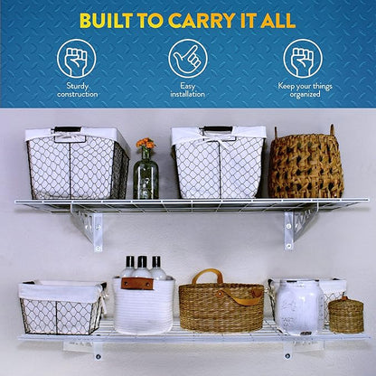 MonsterRax | Garage Wall Shelf Two-Pack White or Hammertone | Three Size Options | Includes Bike Hooks | 500lb Weight Capacity (White, 18"x48" or !8"x96")