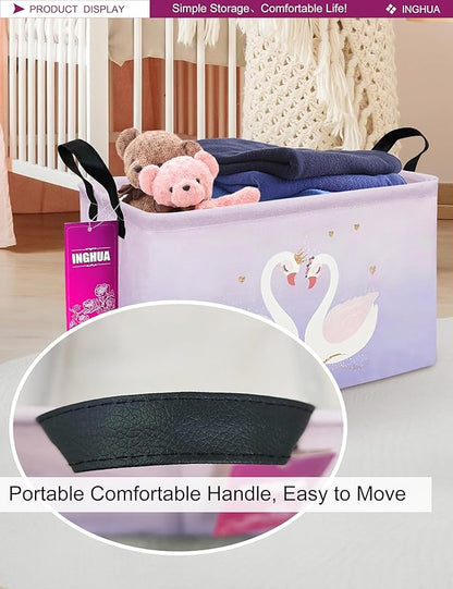 Rectangular Storage Basket Fabric Organizer Bin for Toys,Books,Clothes,Gifts,Pets-Perfect for Home,Office,Nursery,Dorm,Shelf(Rec-Love Swans )