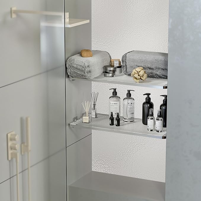 Adjustable Closet Shelve Divider,Rod Expandable Metal Hanging Shelf Closet Separator for Closet,Cabinet,Wardrobe,Cupboard Bathroom,Bedroom(Silver,7.9" D x 17"-31" W,1PCS)