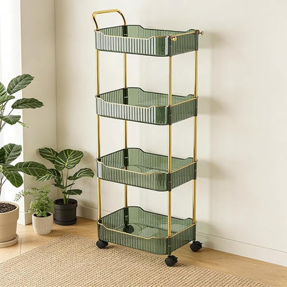 4-Tier Acrylic Rolling Storage Cart, Rolling Utility Cart, Kitchen Cart with Wheels for Bathroom,Living Room, Kithcen, Office Storage and Organization (14''X10''X37'')(Green)