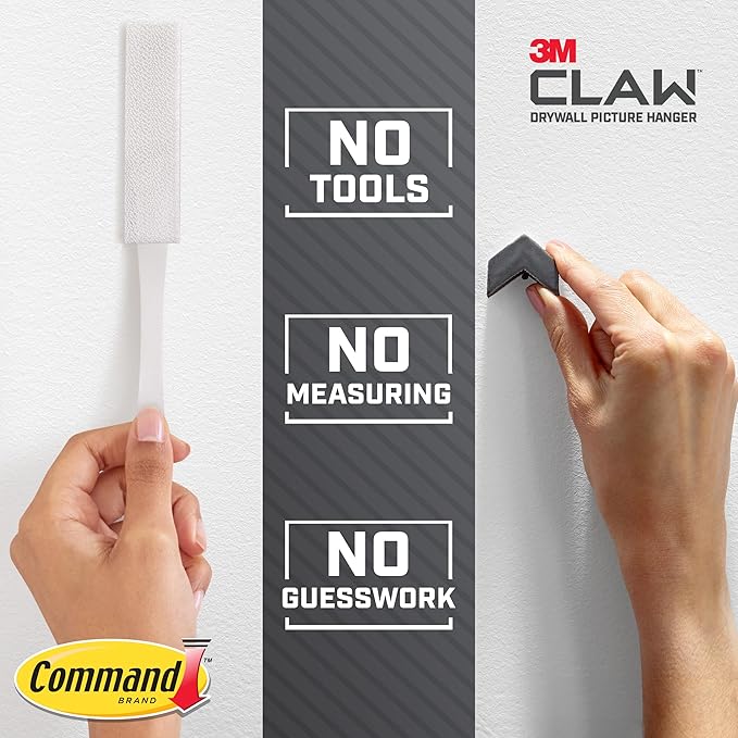 Command and 3M Claw Picture Hanging Kit, 10 lb Medium Picture Hanging Strips 8 Pairs (16 Strips) and 45, 25, & 15 lb 3M Claw Picture Hangers, Hanging Picture Frames for Home Decor and Room Decor