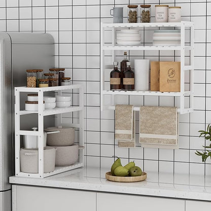 Towel Rack Bathroom Storage Shelves Over The Toilet with Towel Bar 100% Bamboo Adjustable Height Floating Shelf Wall Shower Shelf for Small Space Bathroom Kitchen Multi Usage (White-2Pack)