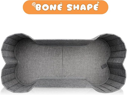 Lukeline Large Dog Toy Basket, Bone Shape Dog Toy Storage Box, Foldable Fabric Storage Bin for Pet toys and Pet Supplies, 26.4 * 12.6 * 9.5 Inches (2 Pack-Grey)