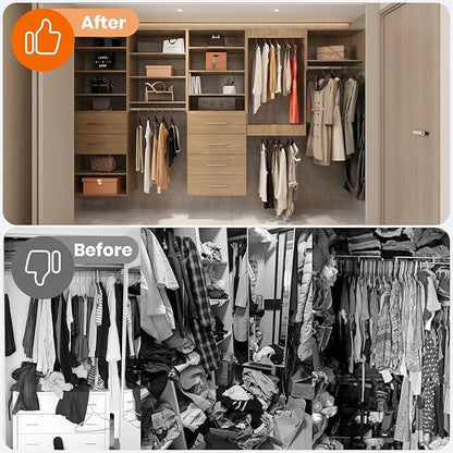 ROOMTEC Modular Closet System, 90" Wall-Mounted Closet Organizer with Hanging Rods and Shelves, Wooden Tower for Walk-In Closets, Wardrobe Storage Kit, Wood