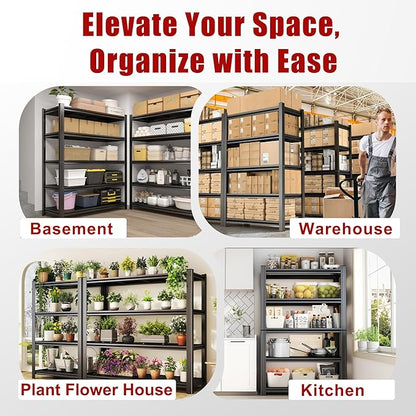 45"W x 18"D 6-Tier Garage Shelves Heavy Duty, Adjustable Steel Shelving Units, Garage Storage Shelf Heavy Duty Industrial Metal Organizer for Basement, Warehouse, Pantry, Kitchen, Black, 78"H