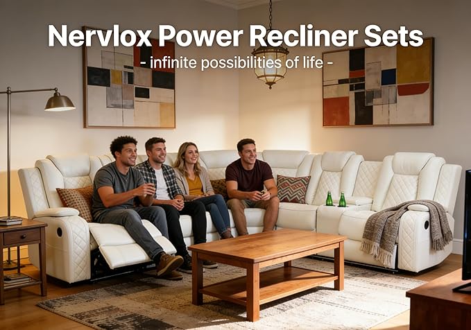 Power Recliner Sectional Sofa with LED for Living Room, Power Sectional Sofa with Chair Vanilla White, Reclining Corner Couch Set with Read Lights, USB Charging, Cup Holders for Home/Office