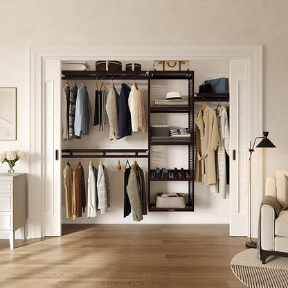 John Louis Home Wood Closet Organizer System with Shelves & Hanging Rods, Wall Mounted Reach-in Closet Storage - Espresso Finish
