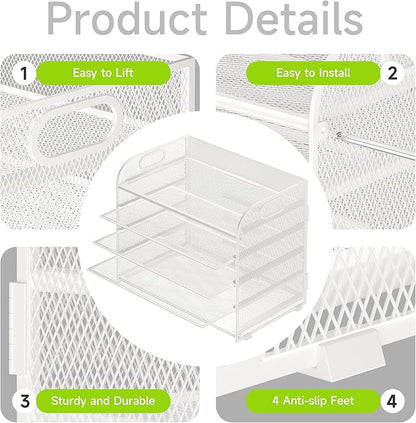 2 Pack 5 Tier Paper Organizer, Letter Tray with Handle, Mesh Desk Organizer, Metal File Organizer, Office Desk Accessories for Home, Office, Classroom, School -White