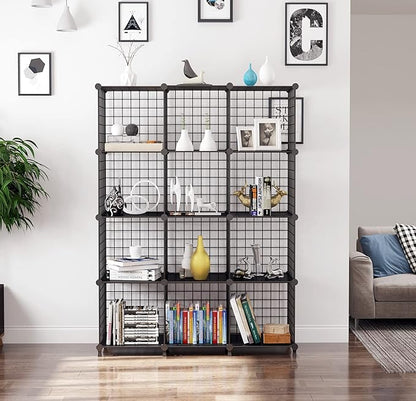 AWTATOS Wire Cube Storage Organizer, Closet Organizers and Storage, Metal 12 Cube Storage Shelves Bookshelf, Portable Closet Clothes Organizer for Bedroom, Home, Office, Black