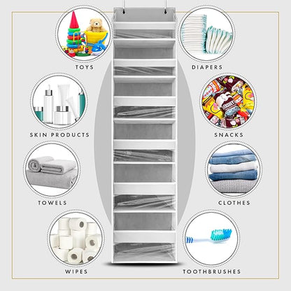 HOMELUX THEORY UPGRADED 6 Tiers Over The Door Organizer Hanging - 100D EXTRA THICK & 50lbs HUGE CAPACITY, 12 Side Mesh Pockets Over The Door Shoe Organizer, Hanging Closet Organizer (Light Gray, 2pc)