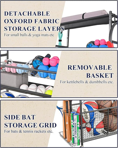 Mythinglogic Sports Equipment Garage Organizer,Garage Ball Storage for Sports Gear and Toys, Rolling Ball Cart with Wheels for Indoor/Outdoor Use