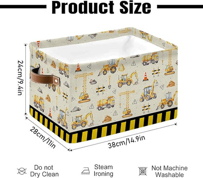Construction Truck Basket - Excavator Storage Baskets Collapsible - Bulldozer Storages Bin Decor - Tractor Decor for Boys Room - Excavator Rectangle Baskets for Kids Clothes, Gifts, Books