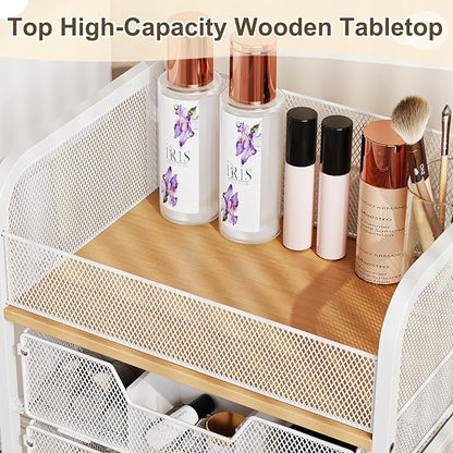 Makeup Cart Organizer with 4 Drawers, Large Floor Skincare Organizers, Vanity Storage Organizer Cosmetics Display Cases for Skin Care Perfume Nail Polish, White