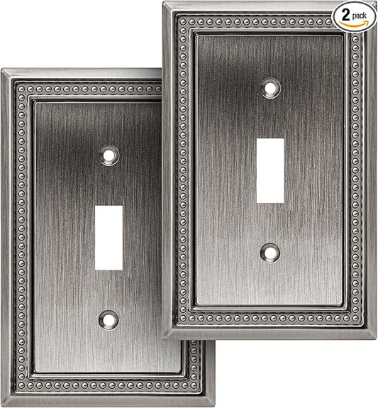 Henne Bery Sunken Pearls Heavy Duty Decorative Wall Plate Switch Plate Outlet Cover (Single Toggle, 2 Pack, Heirloom Silver)