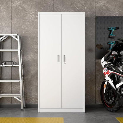 Metal Storage Cabinet with 5 Adjustable Shelves and Pegboard, 71" H White Garage Storage Cabinet with Doors, Metal File Cabinet for Garage,Home, Office, White, Assembly Required