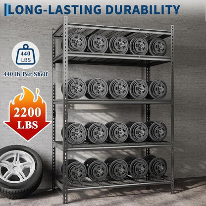 Garage Shelving 2200 LBS Storage Shelves Adjustable Metal Shelving Unit Heavy Duty 5 Tier Metal Shelves for Garage Kitchen Pantry Warehouse Basement, 48" W × 24" D × 72" H