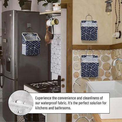 2pcs Wall Hanging Storage Bag, Small Door Closet Linen Fabric Pockets Organizer, Waterproof Multi Functional for Living Room Bedroom Bathroom Kitchen RV Camper with Hooks Pattern Navy
