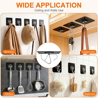 DDMY Heavy Duty Adhesive Hooks for Hanging 50lb(Max) Black Wall Hooks with Strong Sticky,No Damage Removable Hook Waterproof & Reusable for Bathroom, Kitchen, Shower, Outdoor Decor -8 Pack
