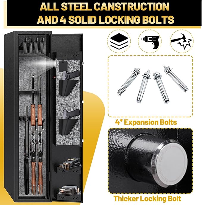 KAER Rifle Safe Gun Safe, Gun Safes for Rifles and Shotguns,Electronic Biometric Gun Safes, with Digital Keypad/Lock/Removable Shelf for 4-5 Gun Safes for Home Rifles and Pistols,11.8" x11" x 54.3"