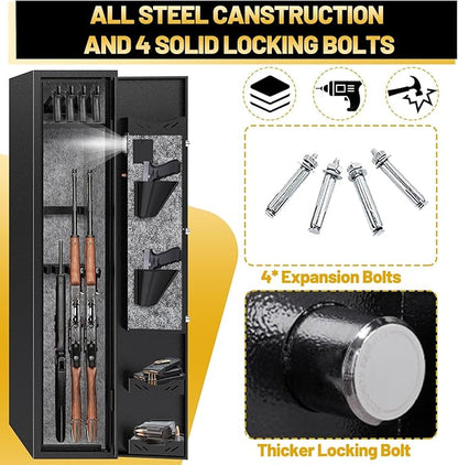 KAER Rifle Safe Gun Safe, Gun Safes for Rifles and Shotguns,Electronic Biometric Gun Safes, with Digital Keypad/Lock/Removable Shelf for 4-5 Gun Safes for Home Rifles and Pistols,11.8" x11" x 54.3"