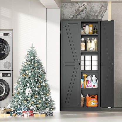 INTERGRAET 63" H Pantry Cabinet, Metal Kitchen Pantry Cabinets with 2 Doors and 4 Shelves, Farmhouse Food Storage Cabinets, Large Pantry Cabinets for Home,Kitchen,Living Room/Dining