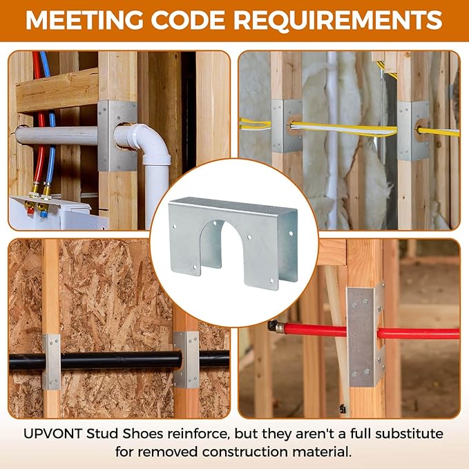 Stud Shoes for 2X Studs, 16-Gauge Galvanized Stud Shoes, 6.25" Height, 1.5" Width, Fits Up to 2 3/8" OD Pipes – Thicker, Higher, IBC/IRC Code Compliant, Extra Durable (1.5" x 6.25" - 10 PCS)