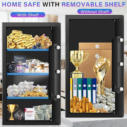 [27.57''] Tall Safe Box, Home Safe with Fireproof Waterproof Bag, 6.0 Cuft Anti-Theft Digital Security Lock Box with Smart Alert System, Removable Shelf, Mute Function, Document Safes for Jewelry