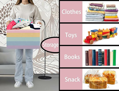 Kids Boho Rainbow Baskets Foldable Girls Baby Toy Storage Bin Rectangular Nursery Box Room Decor(Rainbows)
