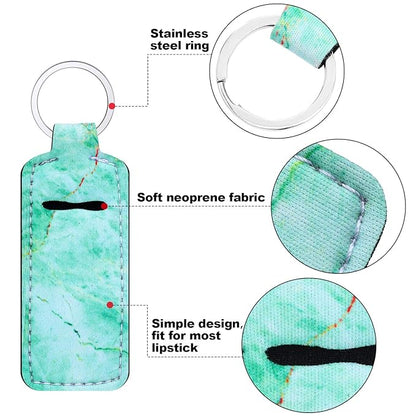 Blulu 10 Pieces Lipstick Holder Keychain Set - Clip-on Sleeve Pouch With Marble Pattern for Travel Accessories, 10 Colors