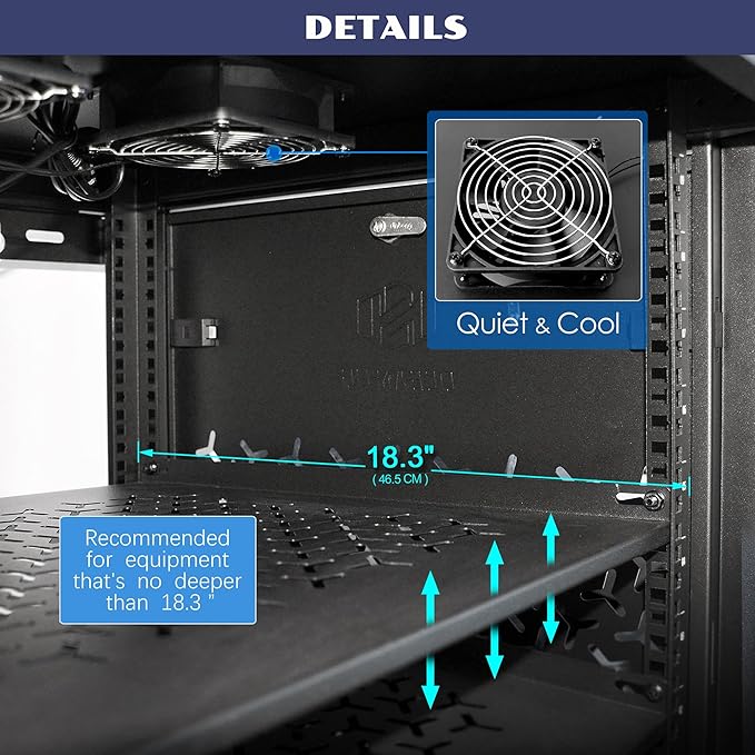 9U Wall Mount Server Cabinet with A Lockable Front Vented Door, Cooling Fans, Removable Side Panels - 60cm Depth, 19" Network Rack Including 2 PCS Full-Size Rack Shelves for IT Equipment