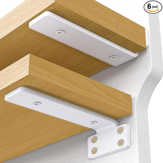 VANCASTLE Shelf Bracket, Floating Shelf Bracket 6 Inch, 6 Pack Heavy Duty Shelf Brackets, Metal Wall Shelf Brackets with 1/5 Inch Thick and Holds 160+lb, Brackets for Wood Shelves, White