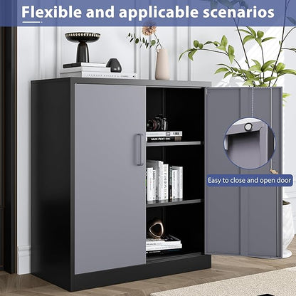Metal Tool Storage Cabinet with Doors and Adjustable Shelves,Lockable Steel Cabinet for Garage,Home,Office and School Assembly Required(Grey)