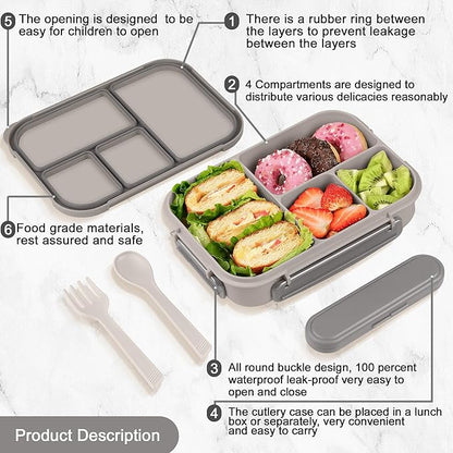 Lunch Box Kids,Bento Box Adult,Leakproof Lunch Containers for Adults/Kids/Toddler,1200ML-4 Compartments bento Lunch box with Utensil,Microwave & Dishwasher & Freezer Safe (White)